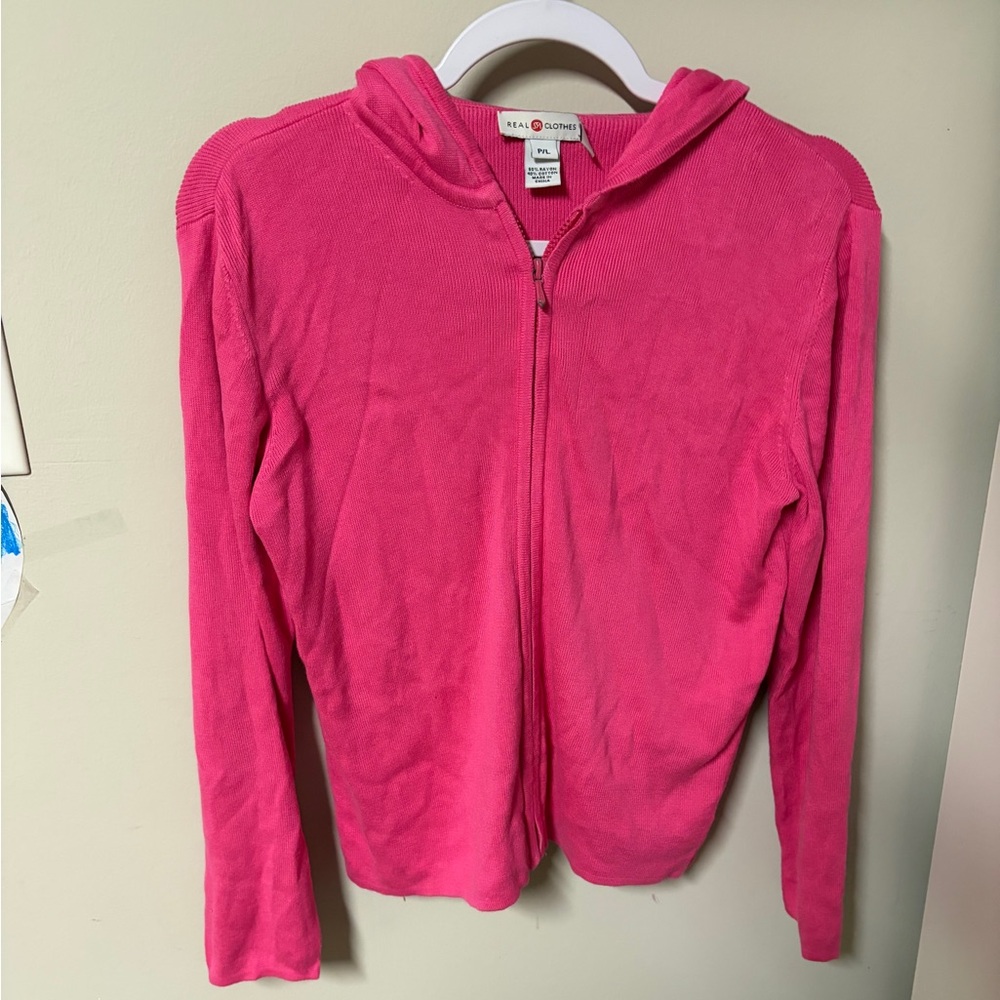 Pink Full Zip Rayon Cotton Hoodie Jacket Size Oetite Large
